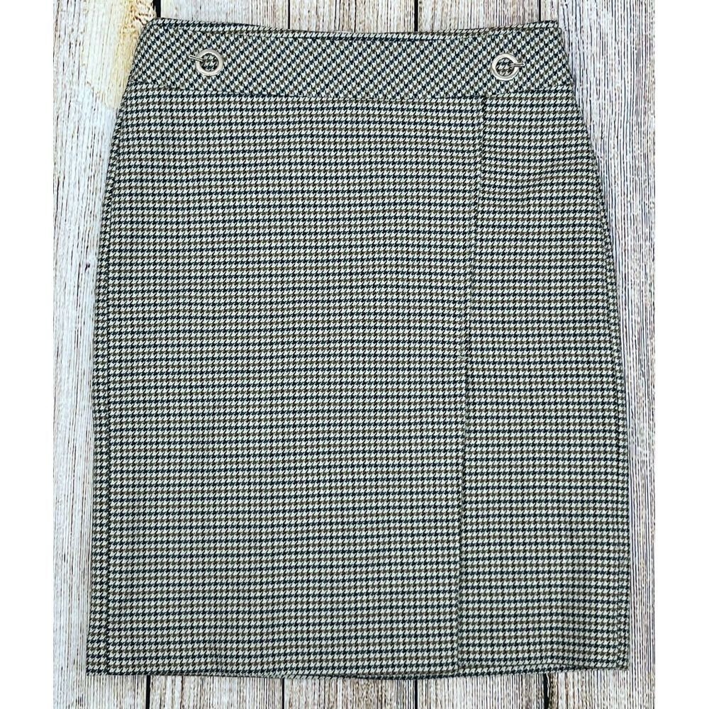 H&M Skirt Womens Size 8 Faux Wrap Skirt Houndstooth Black White Brown NWT